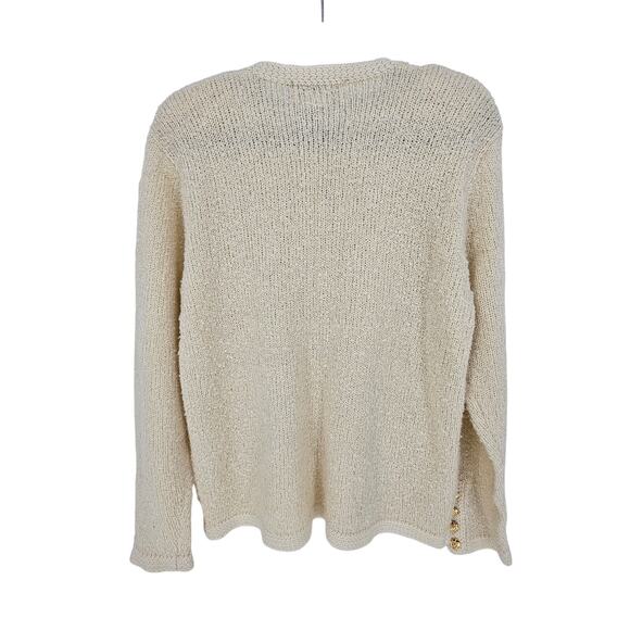 Vintage Tanner Cream Knit Gold Button Front Cardigan Sweater Old Money Preppy M - Picture 6 of 8